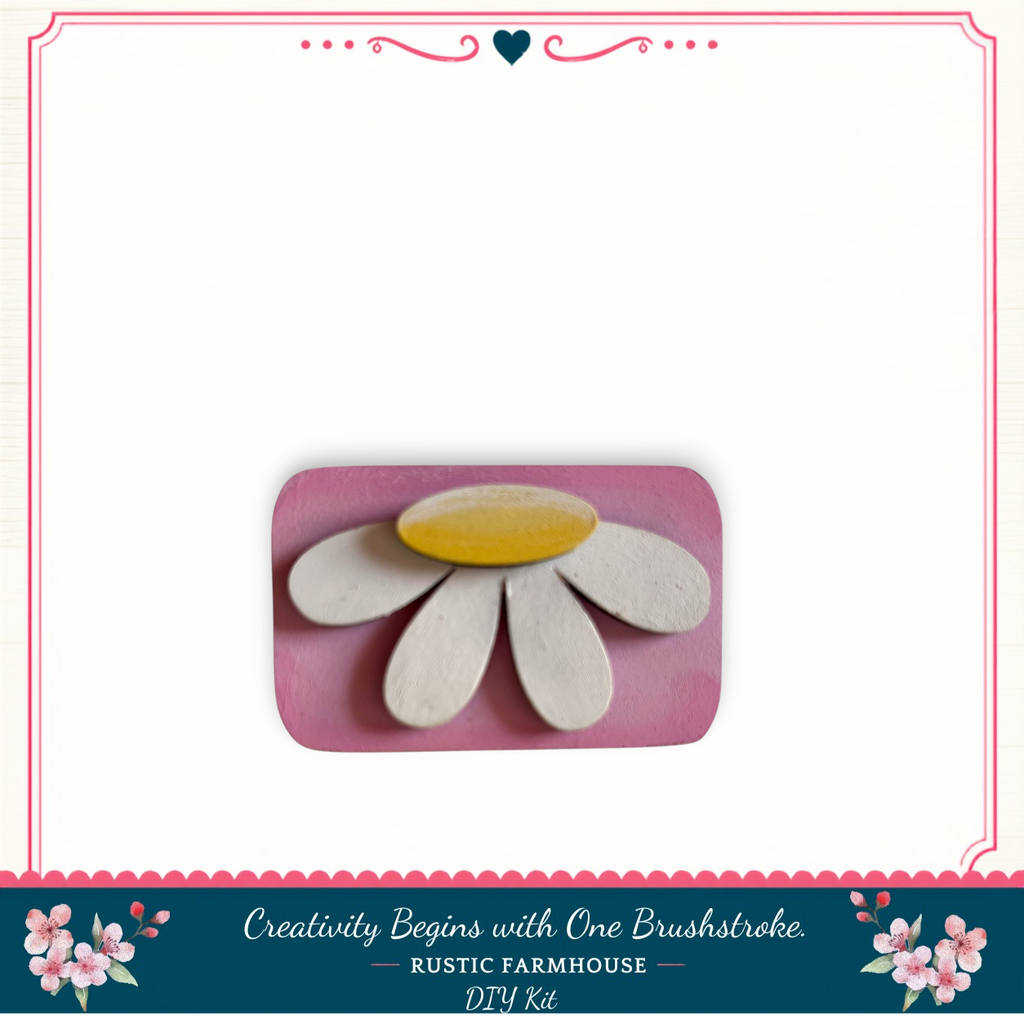 A DIY kit for creating a flower-like object, with a pink background and a decorative border.