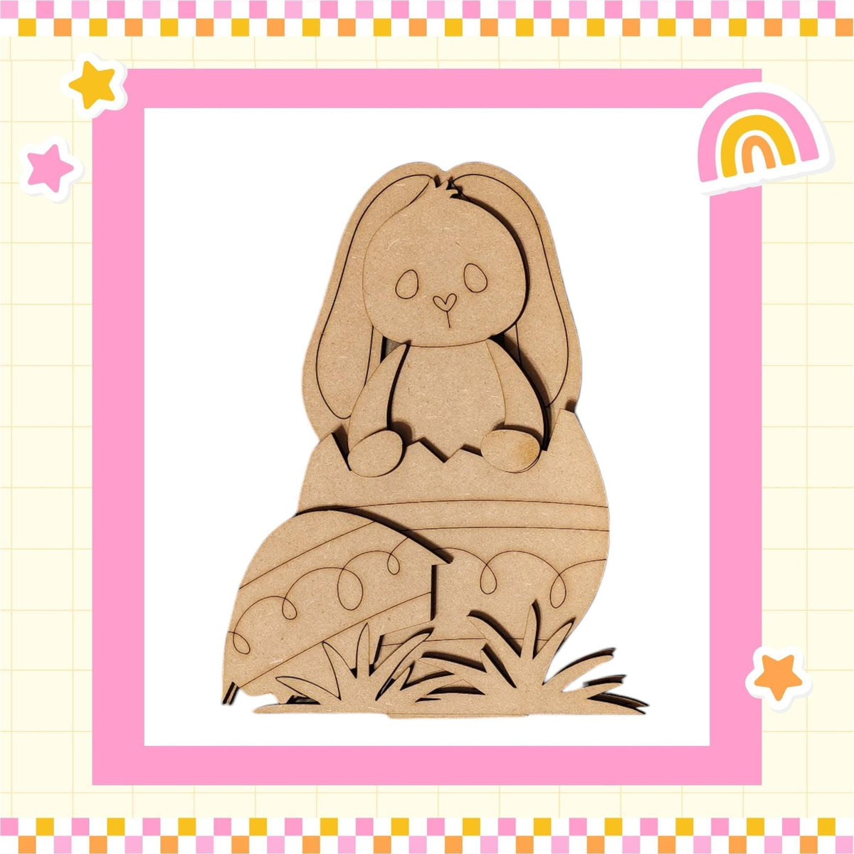 a picture of a wooden cutout of a rabbit