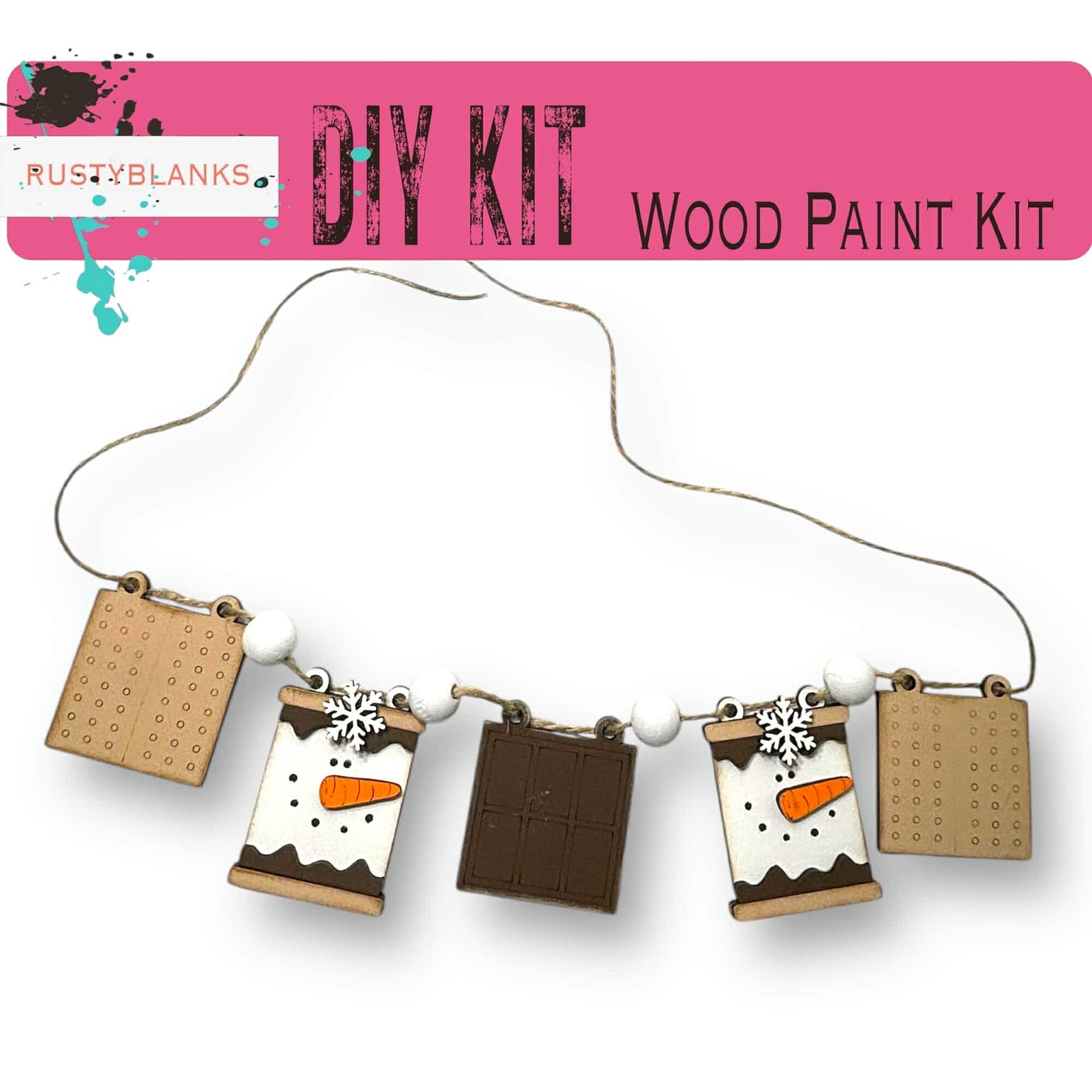 a picture of a wooden paint kit for a snowman necklace