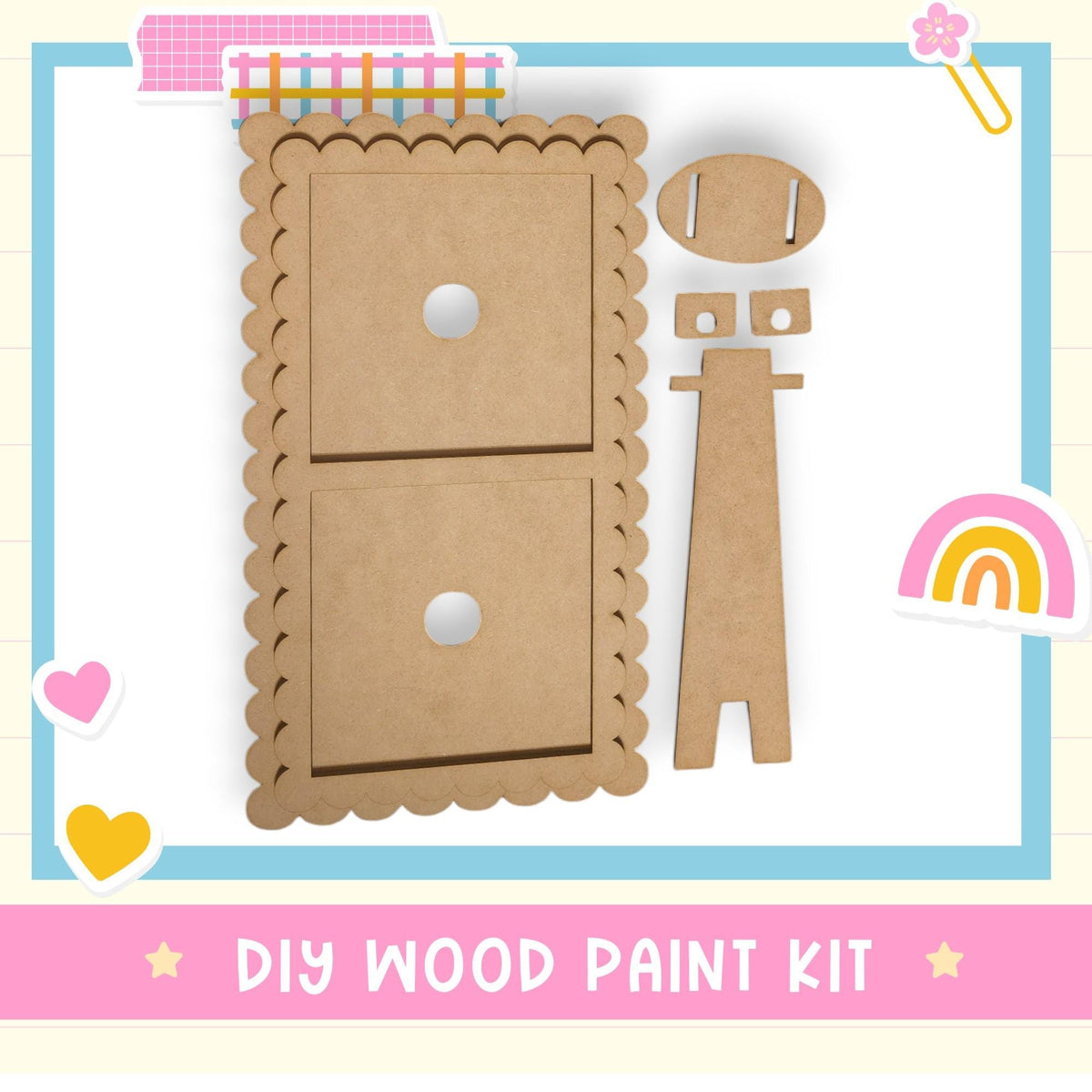 a cardboard cutout of a wooden door and a rainbow