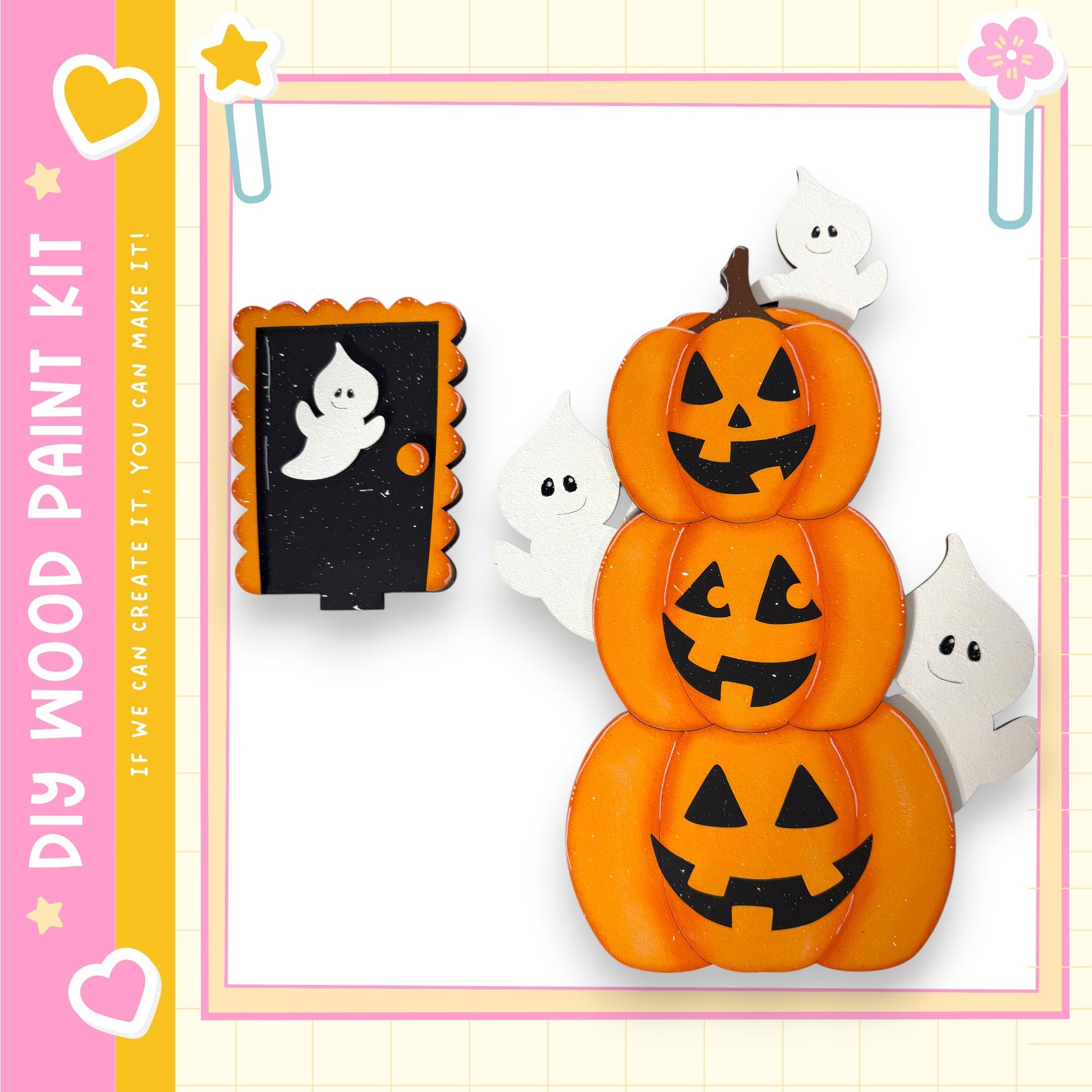 a Halloween-themed kit with a spooky ghost and a carved pumpkin.