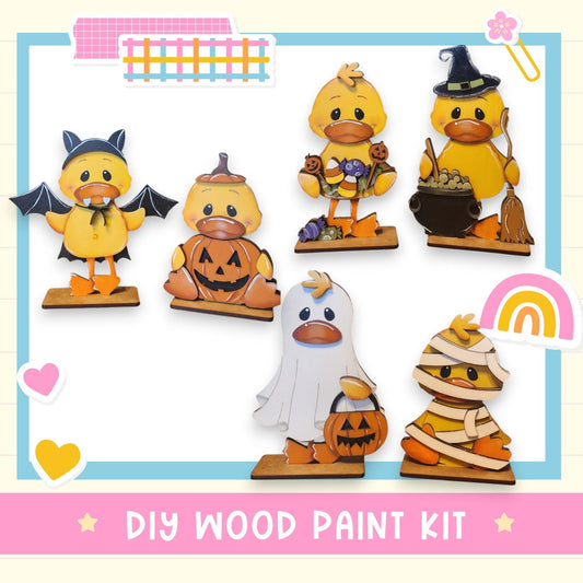 a picture of a bunch of wooden halloween decorations