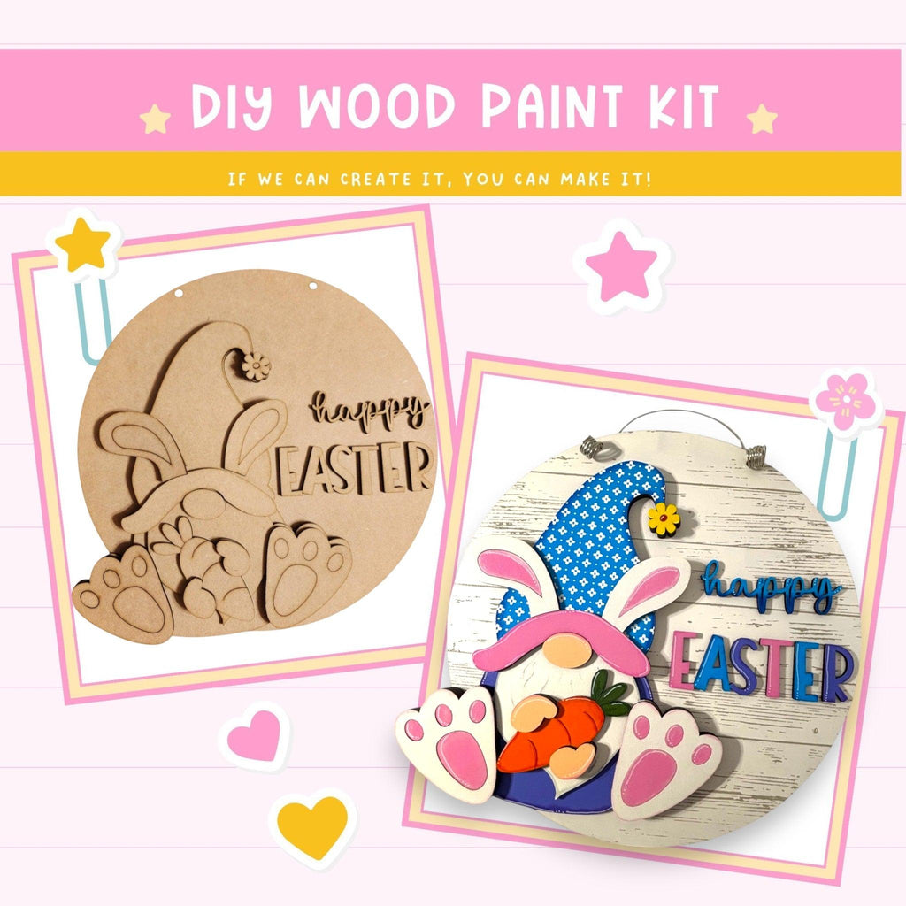 a picture of a wooden craft kit with a picture of a bunny