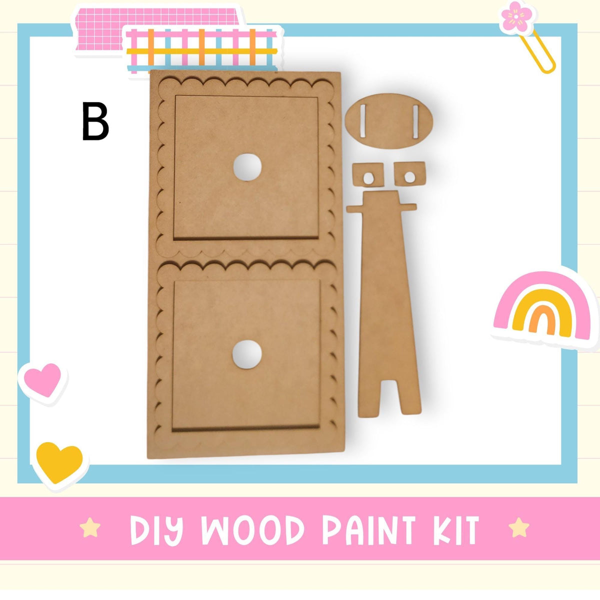 a wooden paint kit with a wooden spoon