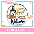 a wooden sign that says autumn leaves and fall brings welcome