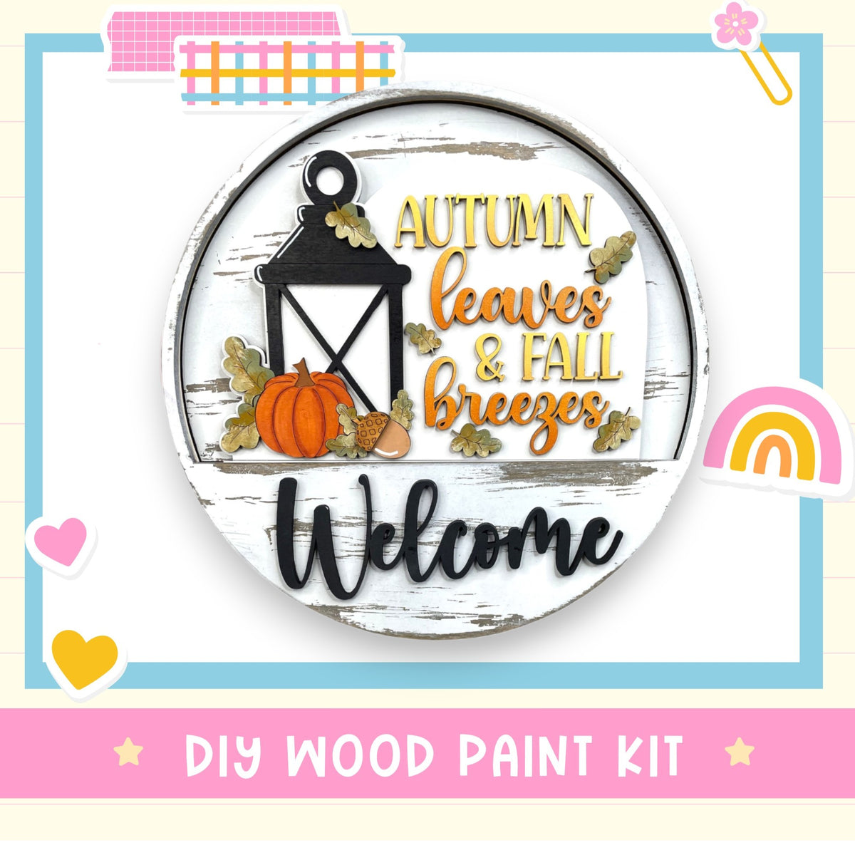 a wooden sign that says autumn leaves and fall brings welcome