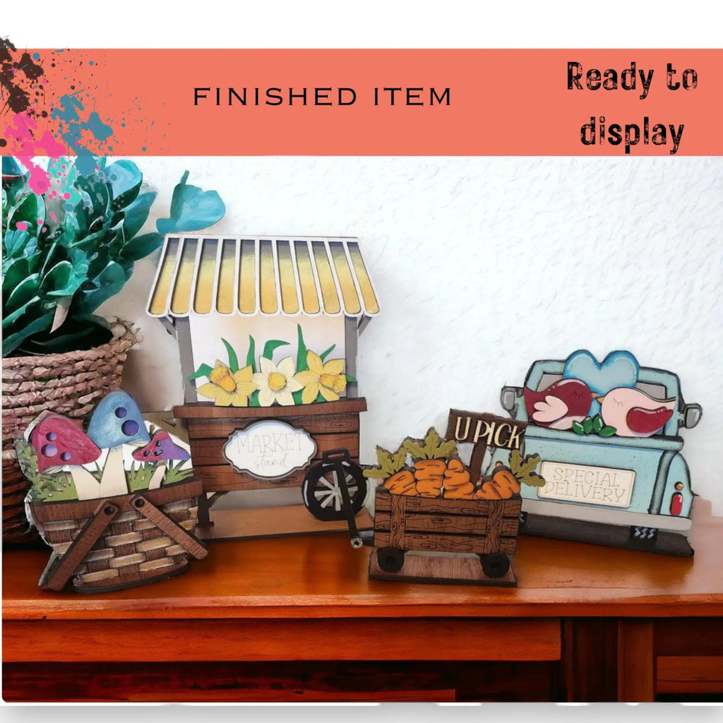 a wooden table topped with lots of different items