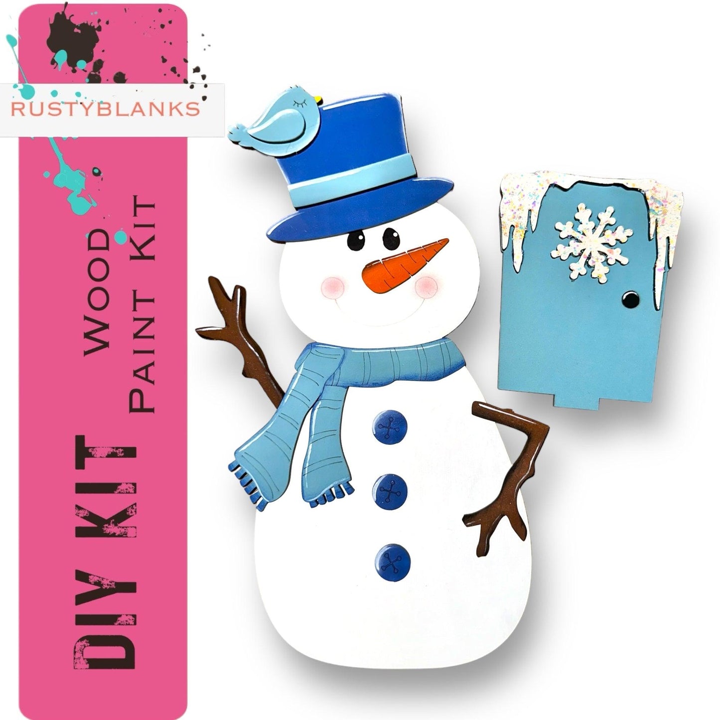 a paper snowman with a blue hat and blue scarf