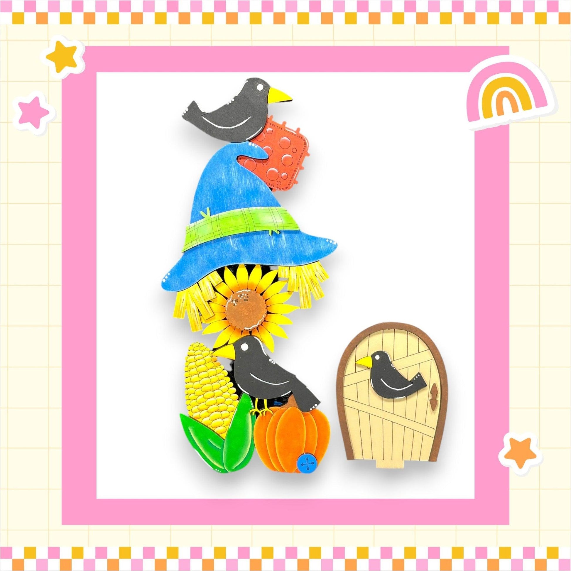 a picture of a picture of a scarecrow and a bird