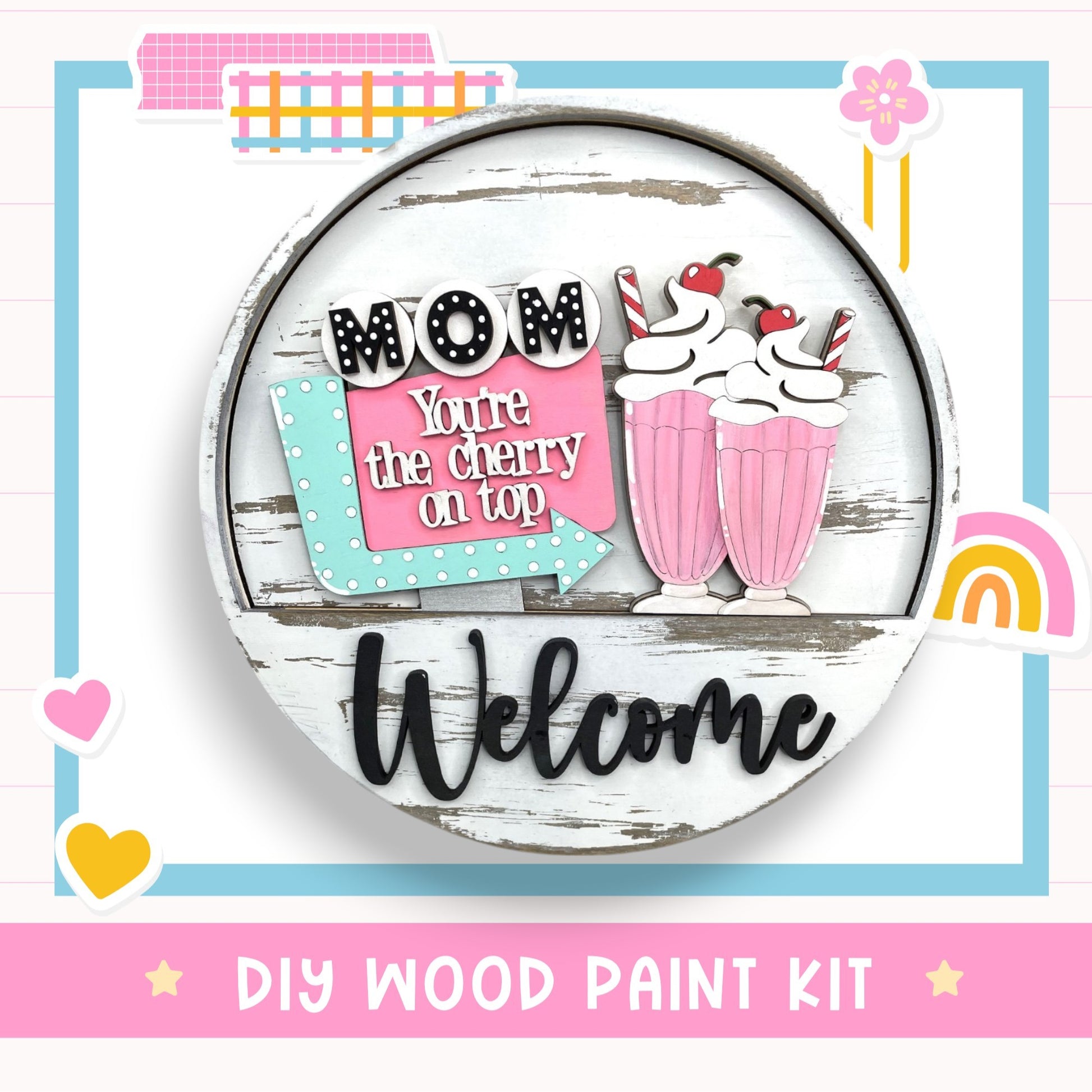 a wooden sign with a cupcake and a sign that says, mom you '