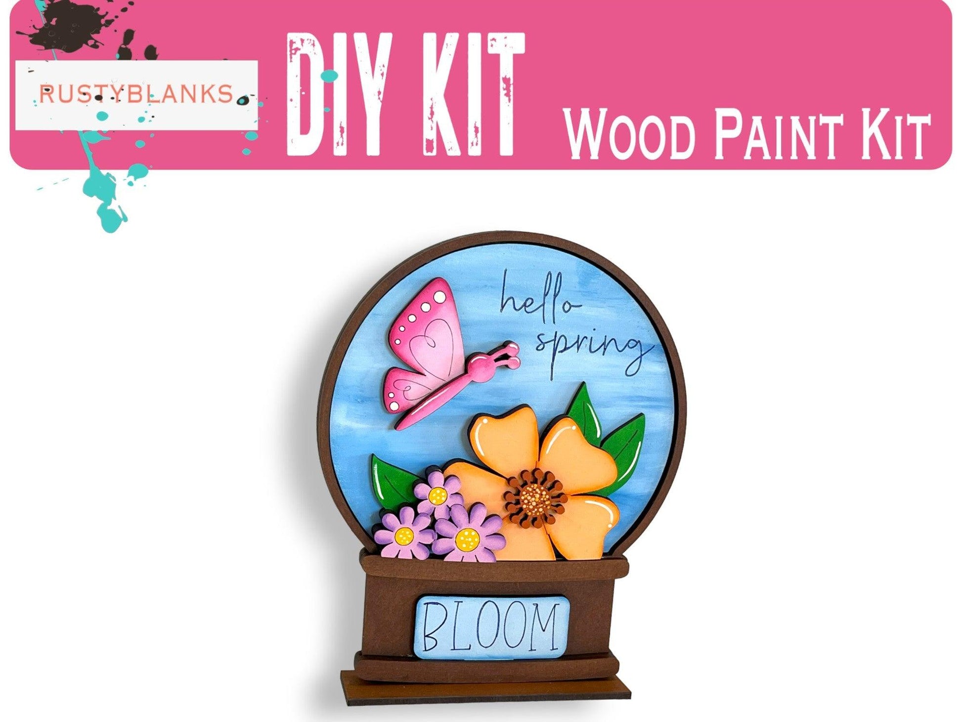 a picture of a wooden paint kit with flowers and a butterfly