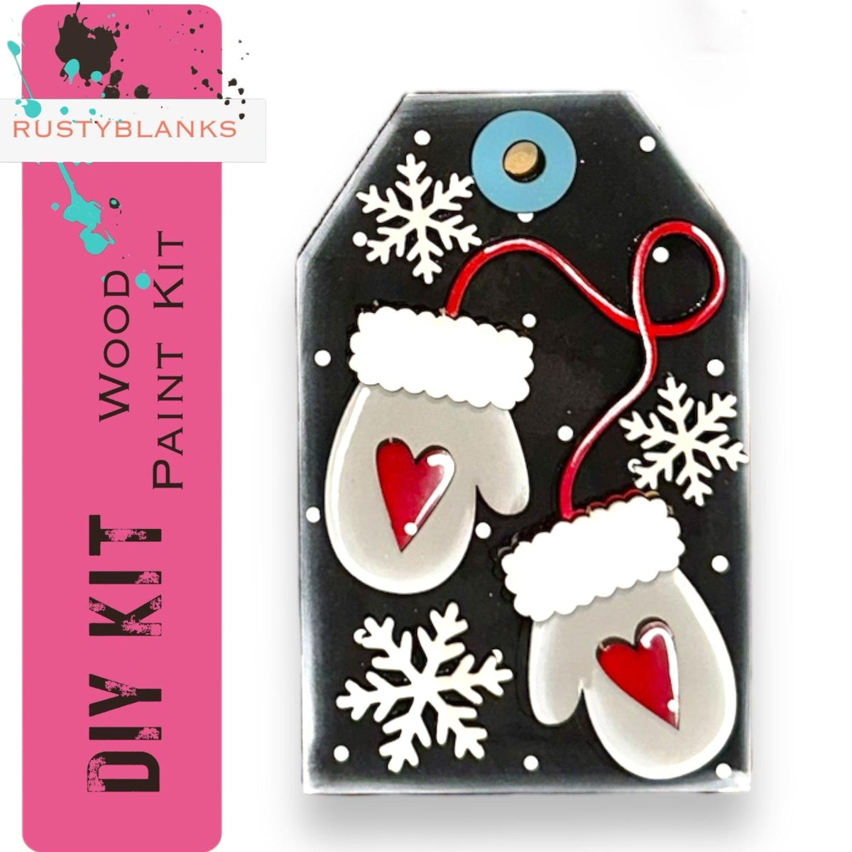 a black and white tag with snowflakes on it