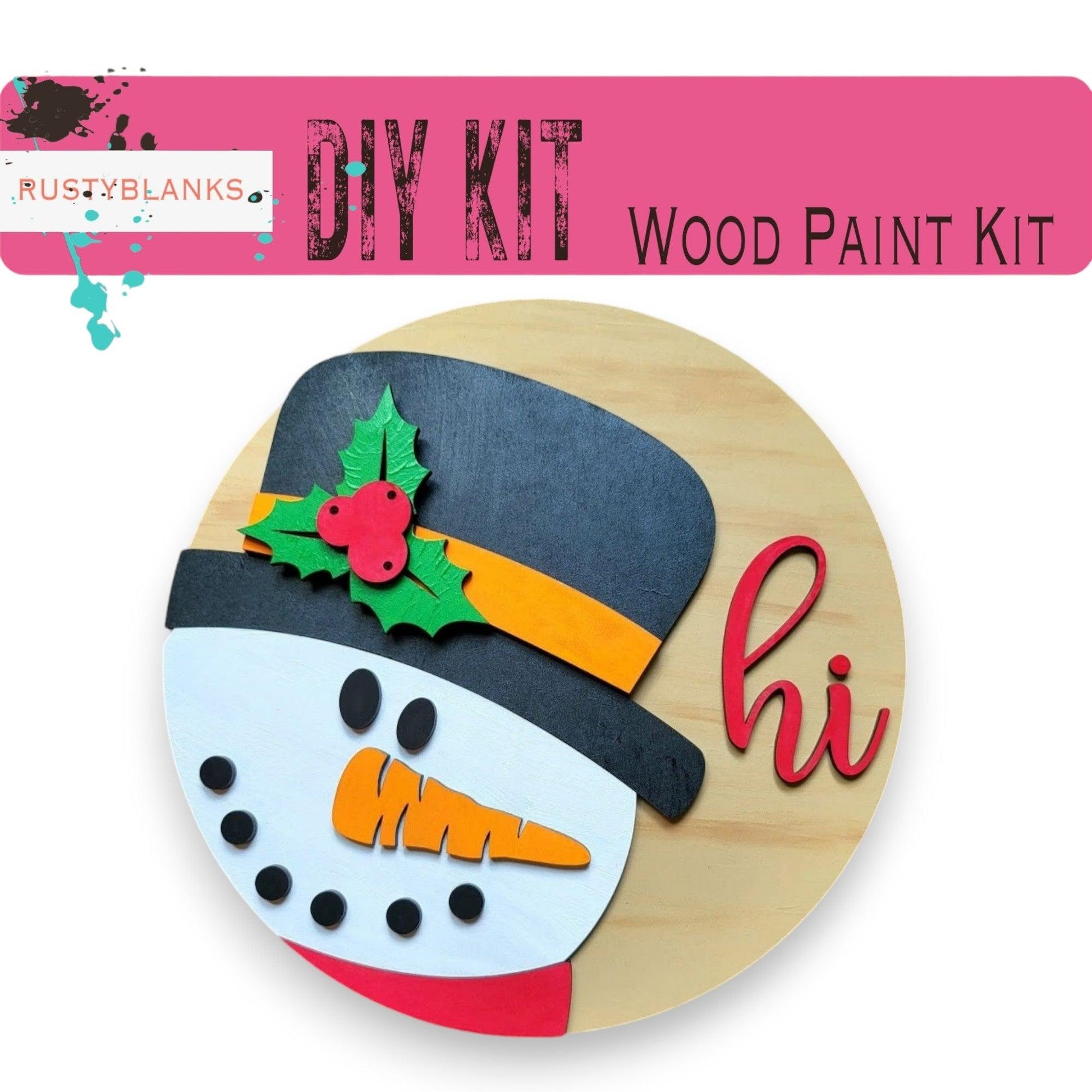 a wooden craft kit with a snowman wearing a top hat