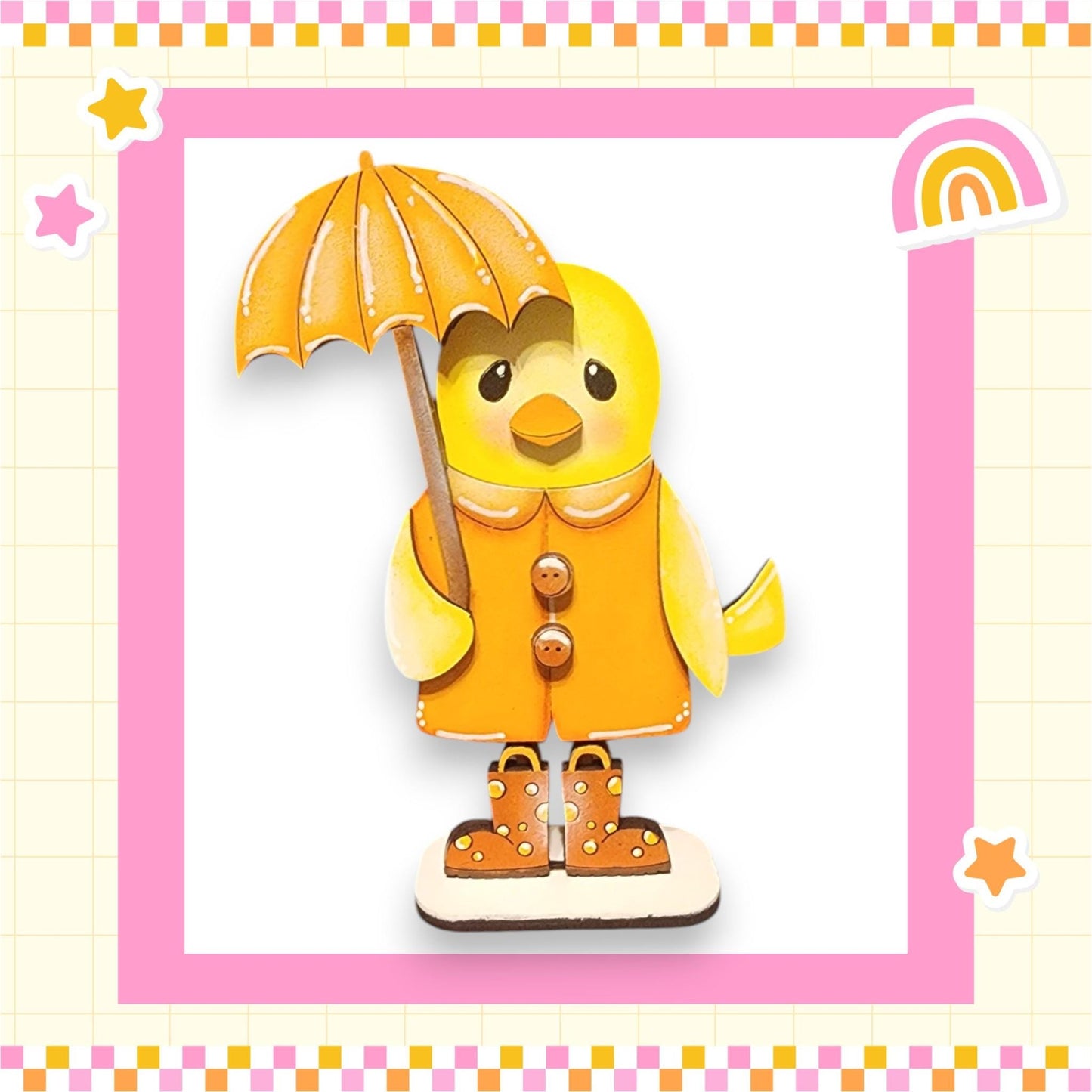 a picture of a yellow bird holding an umbrella