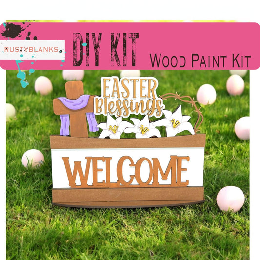 a wooden sign that says, welcome to the wood paint kit