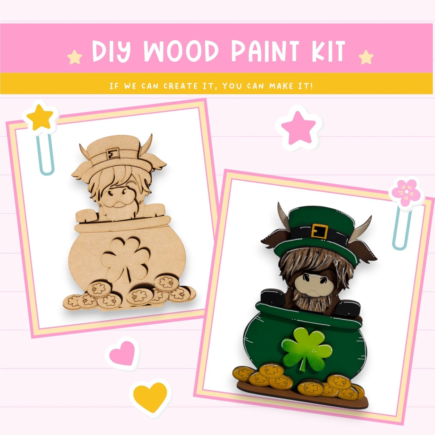 a wooden craft kit with a lepreite and a lepreite