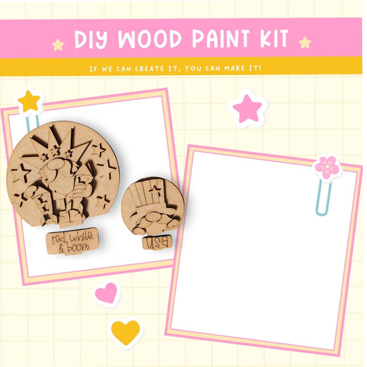 a wooden craft kit with a picture frame and two pieces of wood