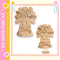 two wooden cutouts, each with the word "Lucky" carved into them. The cutouts appear to be made of a light-colored wood material, possibly pine or oak, and are decorated with various floral and heart designs. The cutouts are set against a pink and yellow background, which adds a festive and cheerful touch to the overall composition.