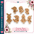 a collection of wooden bird figurines, each wearing a hat and scarf, arranged in a festive display. The birds are depicted in various poses, creating a lively and whimsical scene. The image is framed by a border of pink and white flowers, adding a touch of color and charm to the overall composition. The text "Creativity Begins with One Brushstroke" suggests that the wooden bird figurines are the source of inspiration for the creative process.