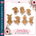 a collection of wooden bird figurines, each wearing a hat and scarf, arranged in a festive display. The birds are depicted in various poses, creating a lively and whimsical scene. The image is framed by a border of pink and white flowers, adding a touch of color and charm to the overall composition. The text "Creativity Begins with One Brushstroke" suggests that the wooden bird figurines are the source of inspiration for the creative process.