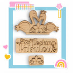 a wooden brochure with two ducks and a rainbow