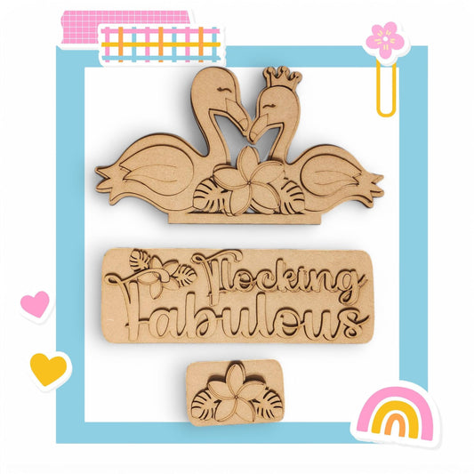 a wooden brochure with two ducks and a rainbow