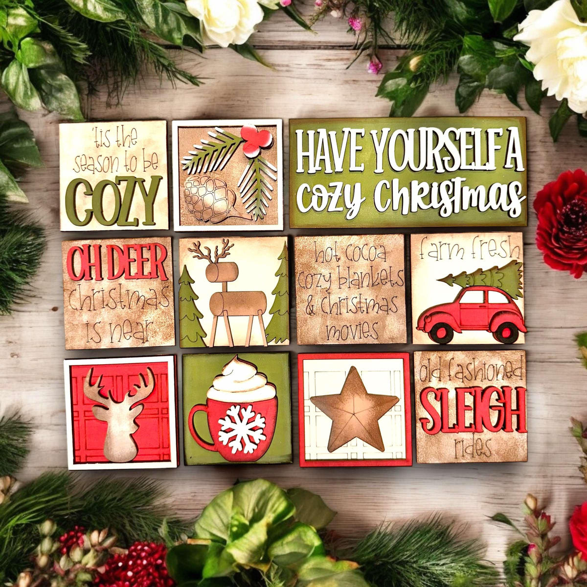 a christmas card made with stamping and christmas decorations