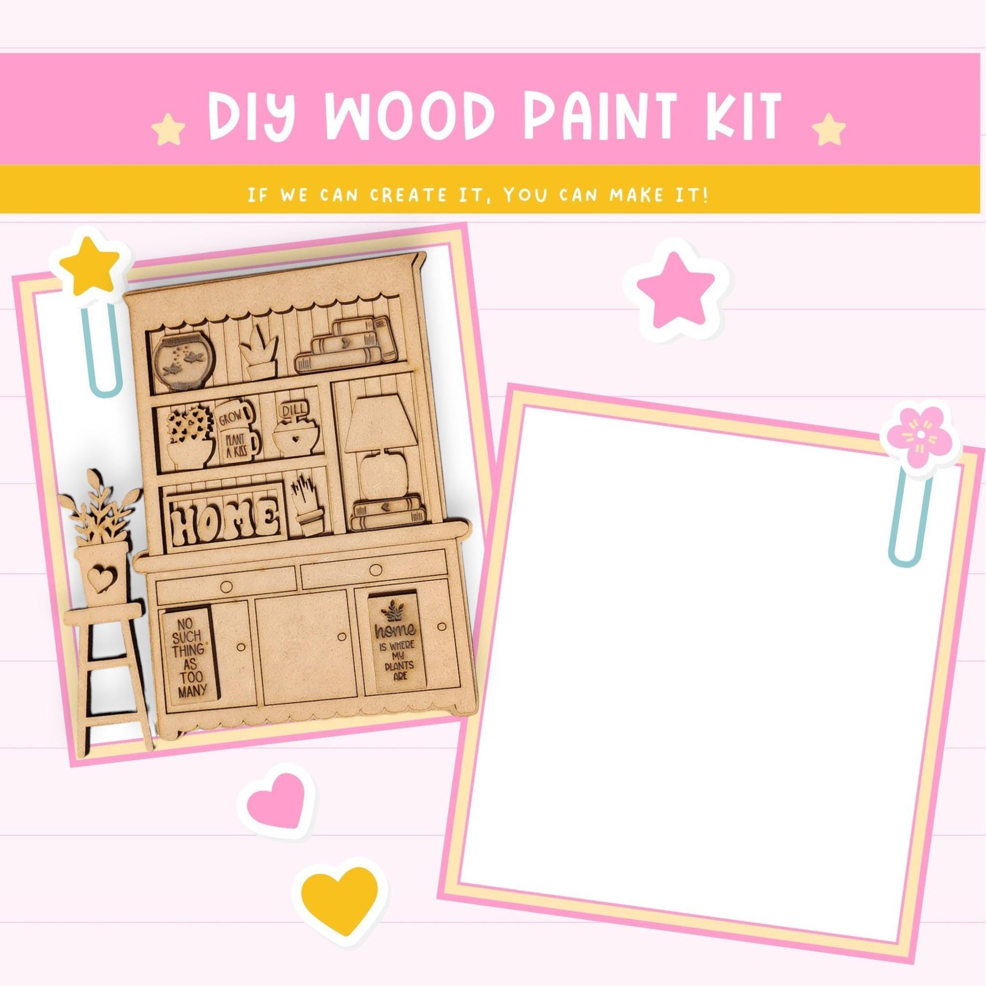 a wooden craft kit with a picture of a kitchen