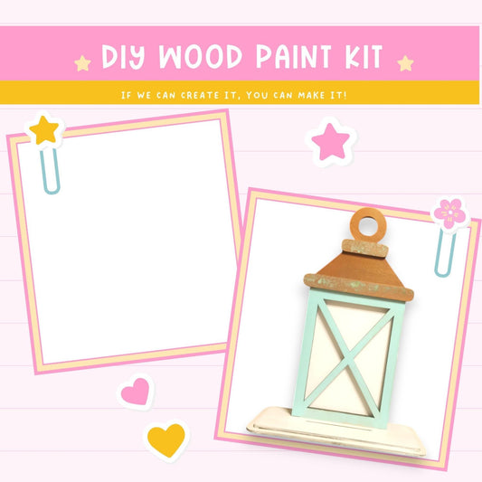 a craft kit with a picture frame and a lantern