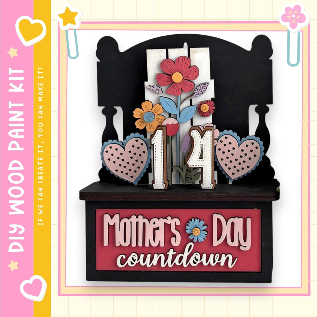 The image is a colorful and decorative Mother's Day countdown display, featuring various elements such as flowers, hearts, and numbers.