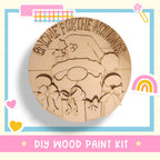 a wooden plate with a cartoon character on it