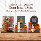 three decorative door insert sets, each with a unique design and message. The sets are arranged on a wooden surface, creating a visually appealing display.