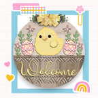 a welcome sign with a chick on it