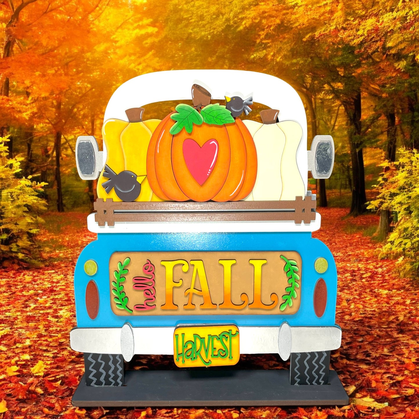 a truck with a pumpkin on the back of it