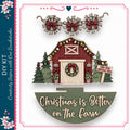 The image is a collage of various Christmas-themed elements, including a barn, windmills, trees, and a sign that says "Farm Fresh Christmas Trees". The overall theme appears to be a festive, holiday-inspired collage.