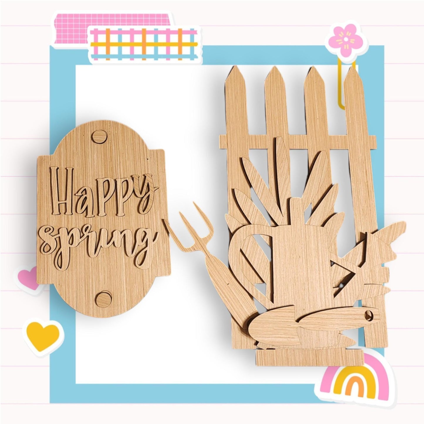 a wooden sign that says happy spring next to a picture of a hand