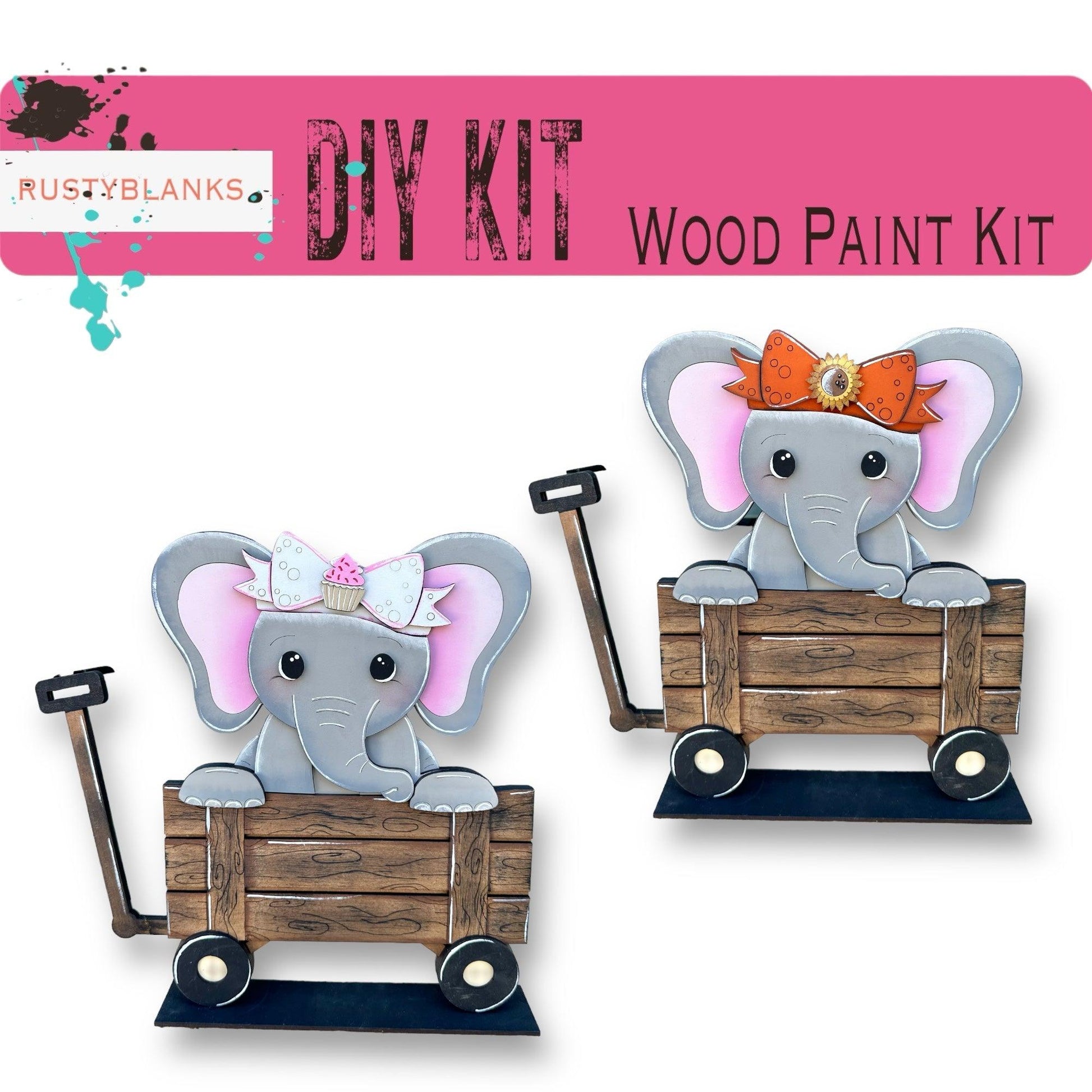 a couple of elephants riding on top of a wooden cart