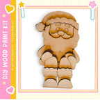 A wooden Santa Claus figure is displayed in the image.
