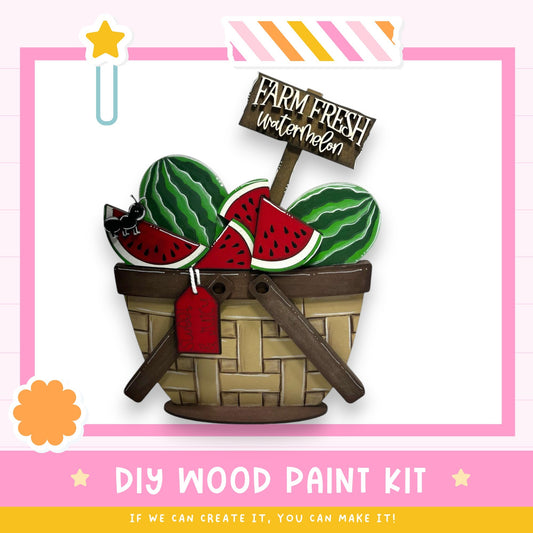 a picture of a watermelon in a basket with a sign