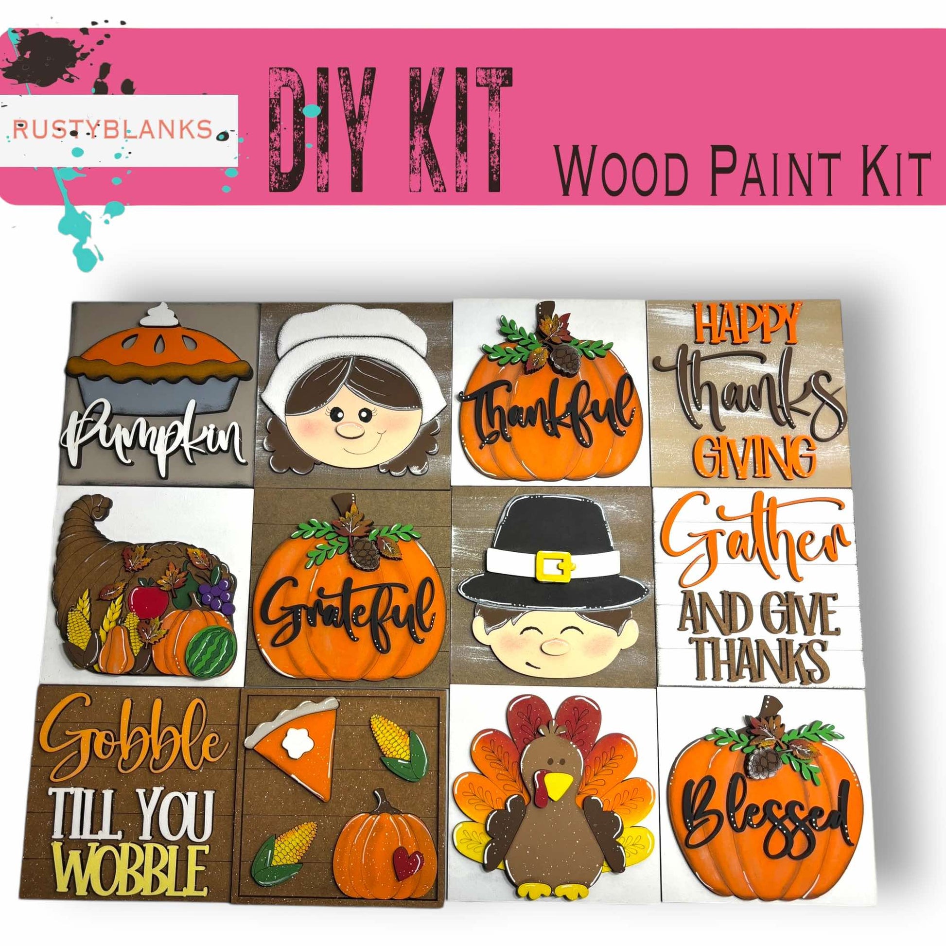 a picture of a wooden painting kit with pumpkins