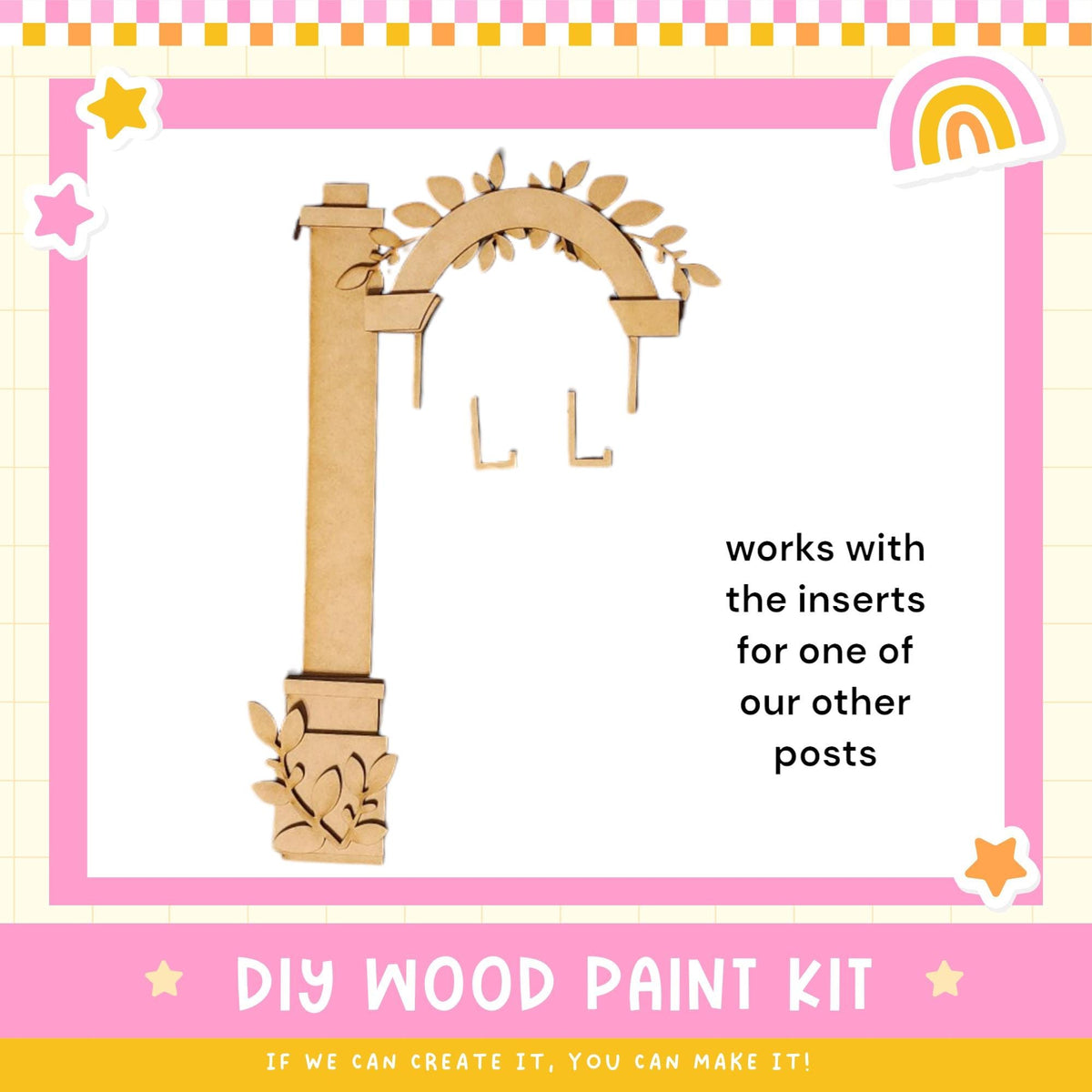 a picture of a wooden craft kit with a picture of an arch