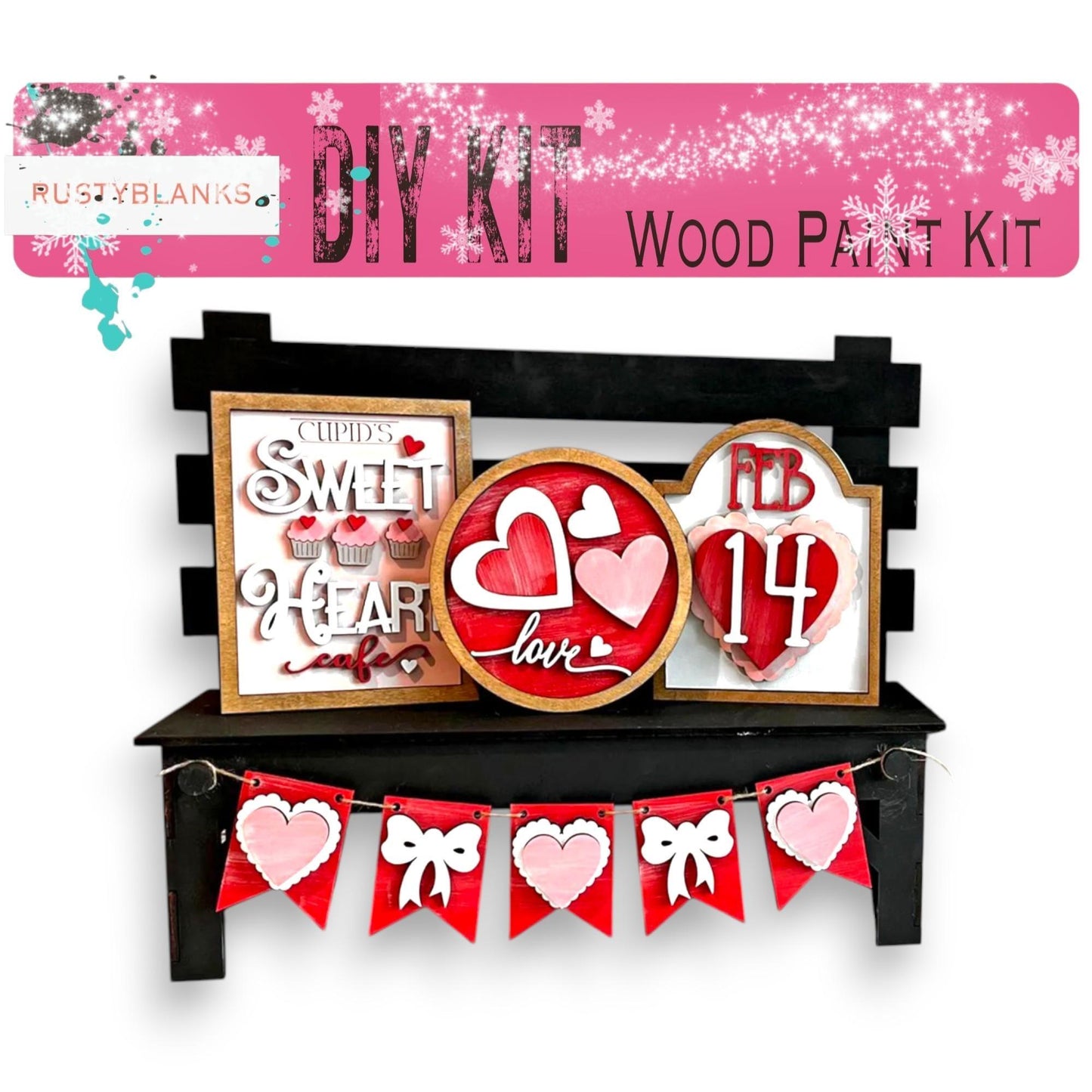 a valentine&#39;s day craft kit is displayed on a shelf