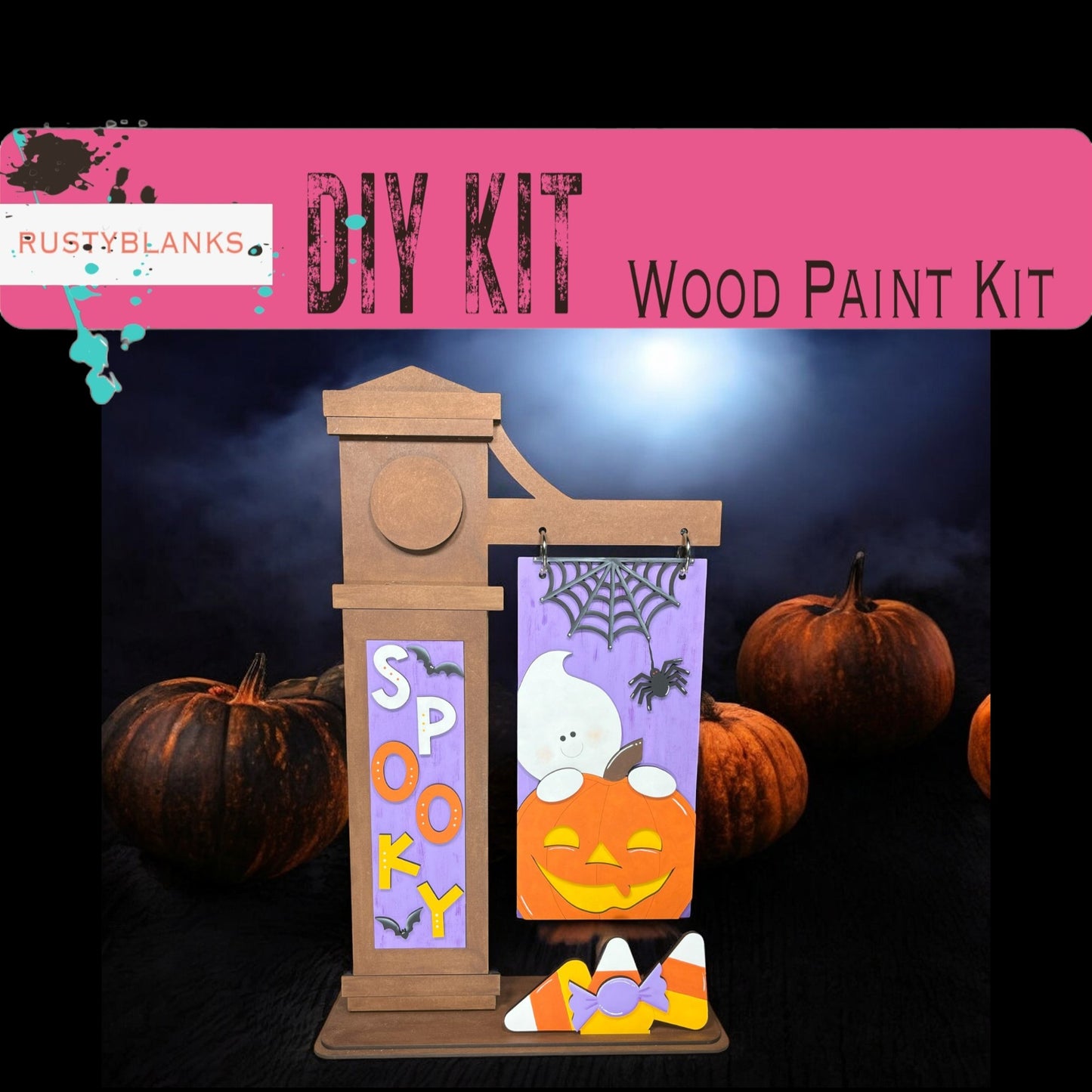 a picture of a wooden paint kit for halloween