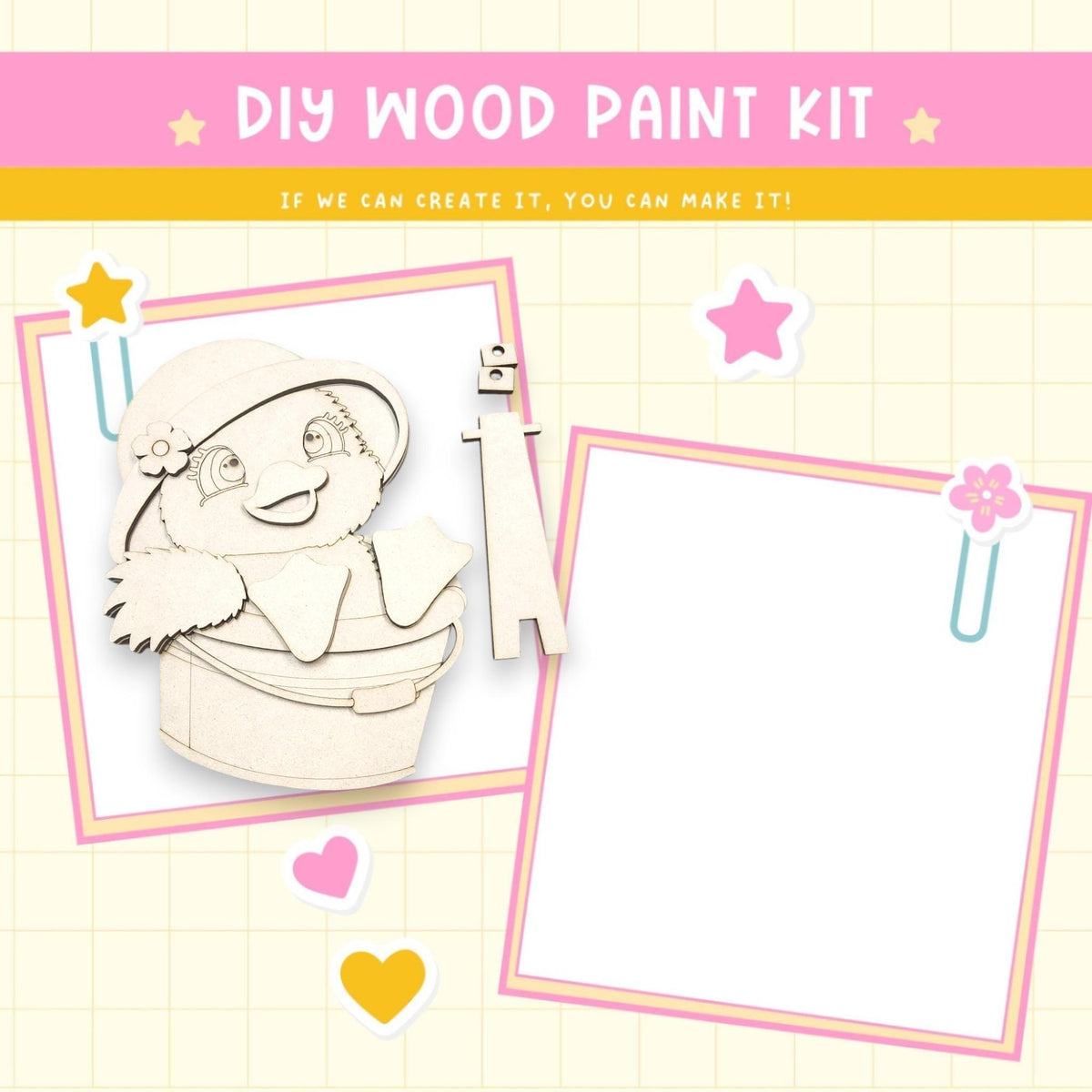 a picture of a girl with a hat and a paper craft kit