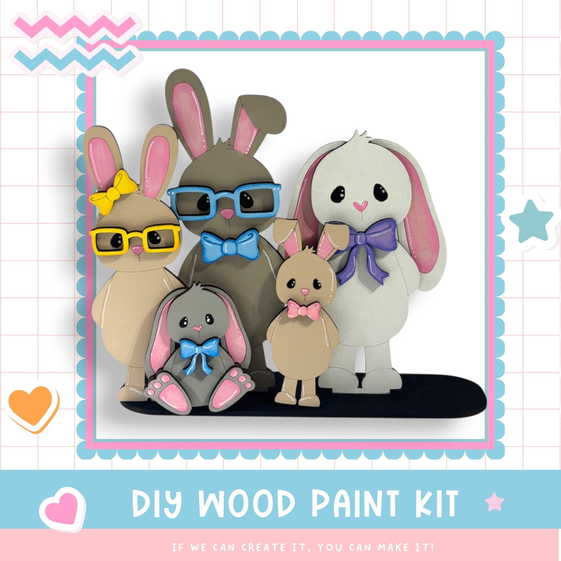 a group of paper cut outs of rabbits and rabbits