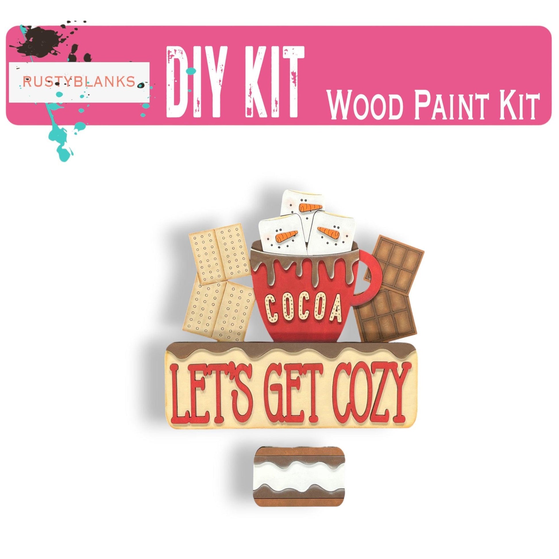 a sign that says, diy kit wood paint kit lets get cozy