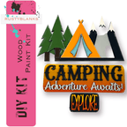 a sign that says camping adventure awaits explore