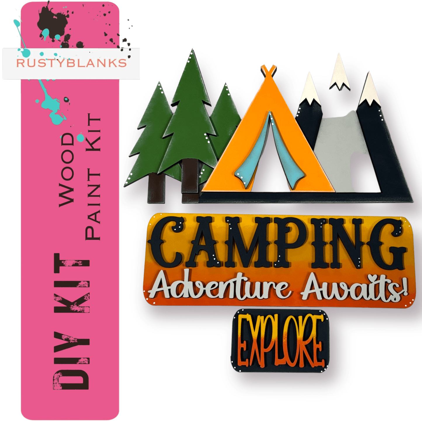 a sign that says camping adventure awaits explore