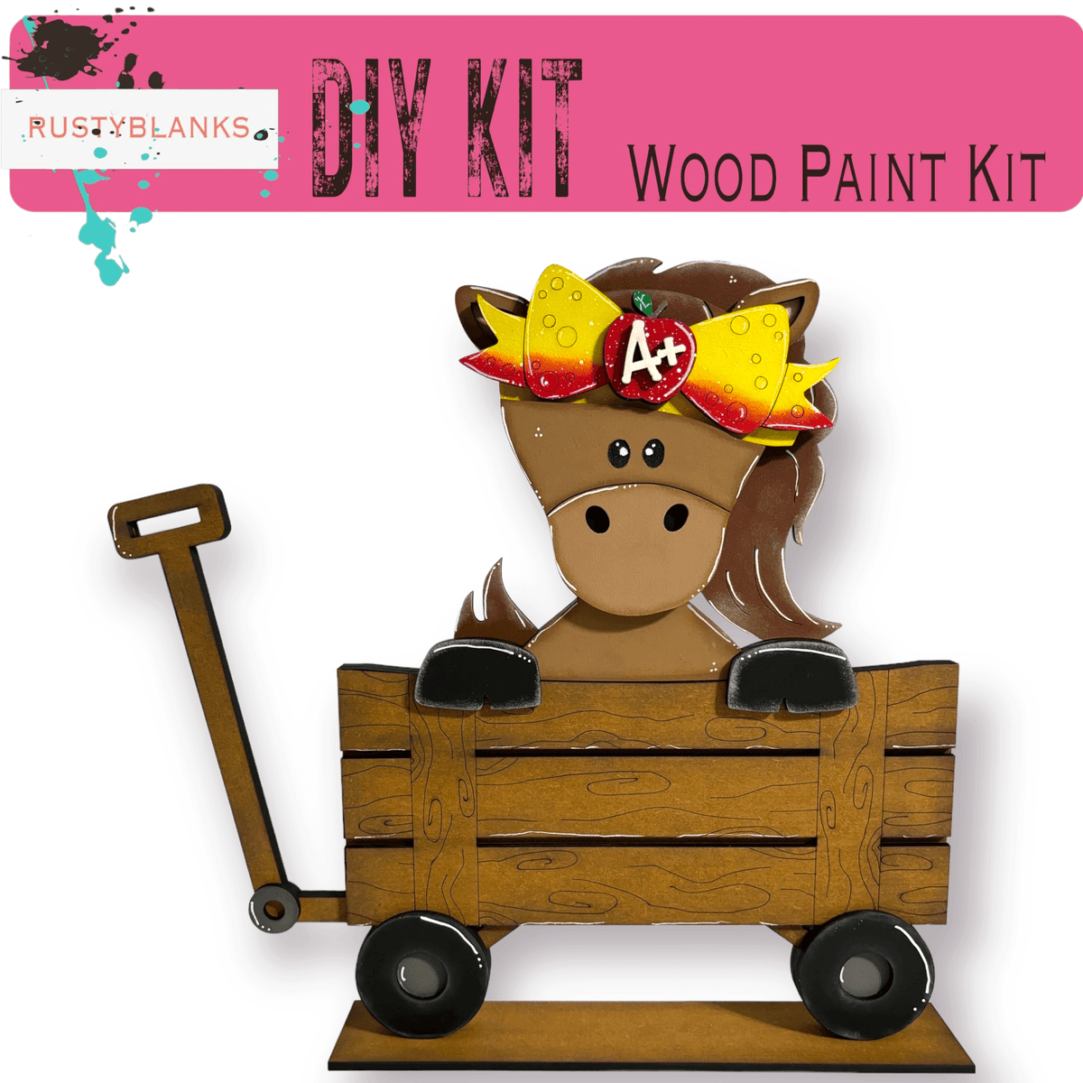 a wooden toy horse with a red bow on its head