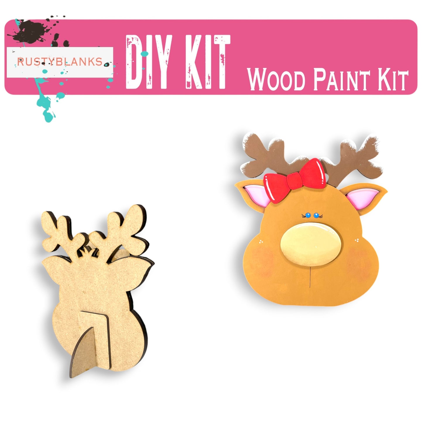 a wooden craft kit with a deer and a deer head